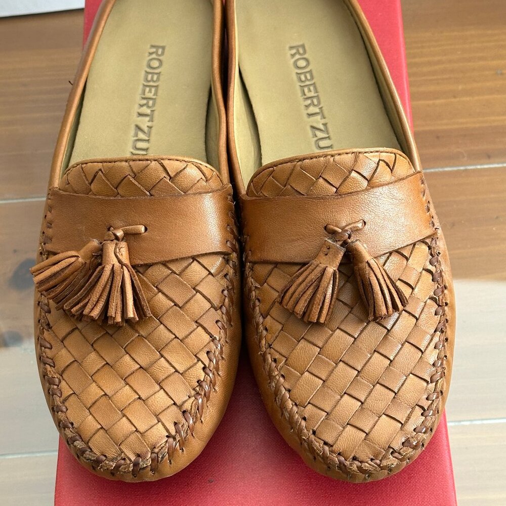 ROBERT ZUR Petra Tassel Loafer, Honey Brown, Woven Leather, made in Italy, 8½ M